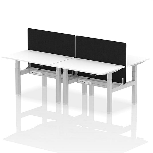 Air 4 Person Sit-Standing Bench Desk with Black Straight Screen, Back to Back, 4 x 1200mm (800mm Deep), Silver Frame, White Easy2Order : HA01773