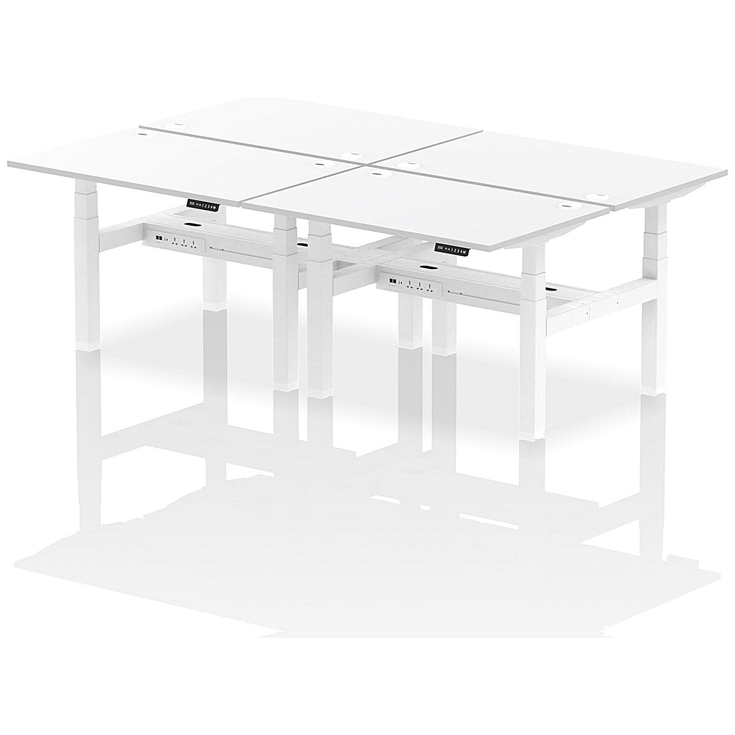 Air 4 Person Sit-Standing Bench Desk, Back to Back, 4 x 1200mm (800mm Deep), White Frame, White Easy2Order : HA01774