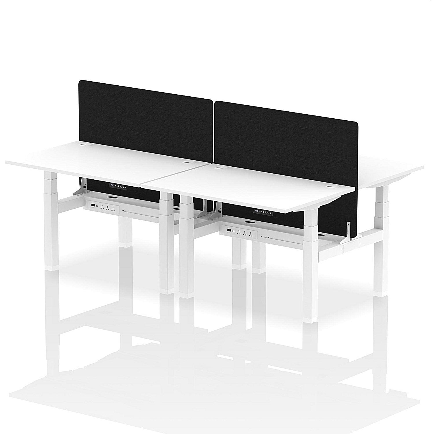 Air 4 Person Sit-Standing Bench Desk with Black Straight Screen, Back to Back, 4 x 1200mm (800mm Deep), White Frame, White Easy2Order : HA01775