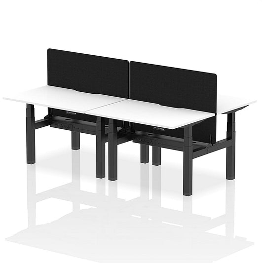 Air 4 Person Sit-Standing Scalloped Bench Desk with Black Straight Screen, Back to Back, 4 x 1200mm (800mm Deep), Black Frame, White Easy2Order : HA01777
