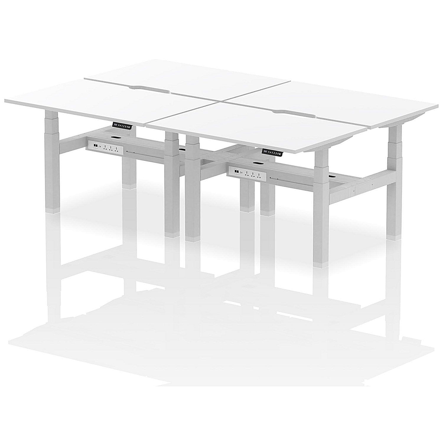 Air 4 Person Sit-Standing Scalloped Bench Desk, Back to Back, 4 x 1200mm (800mm Deep), Silver Frame, White Easy2Order : HA01778