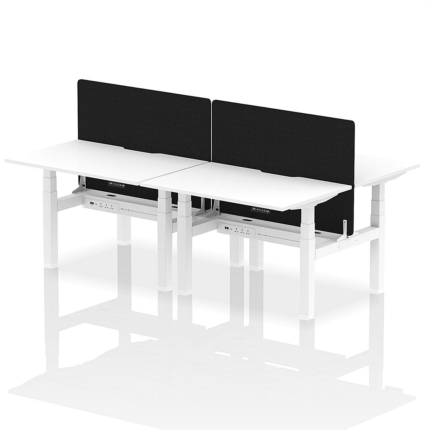 Air 4 Person Sit-Standing Scalloped Bench Desk with Black Straight Screen, Back to Back, 4 x 1200mm (800mm Deep), White Frame, White Easy2Order : HA01781