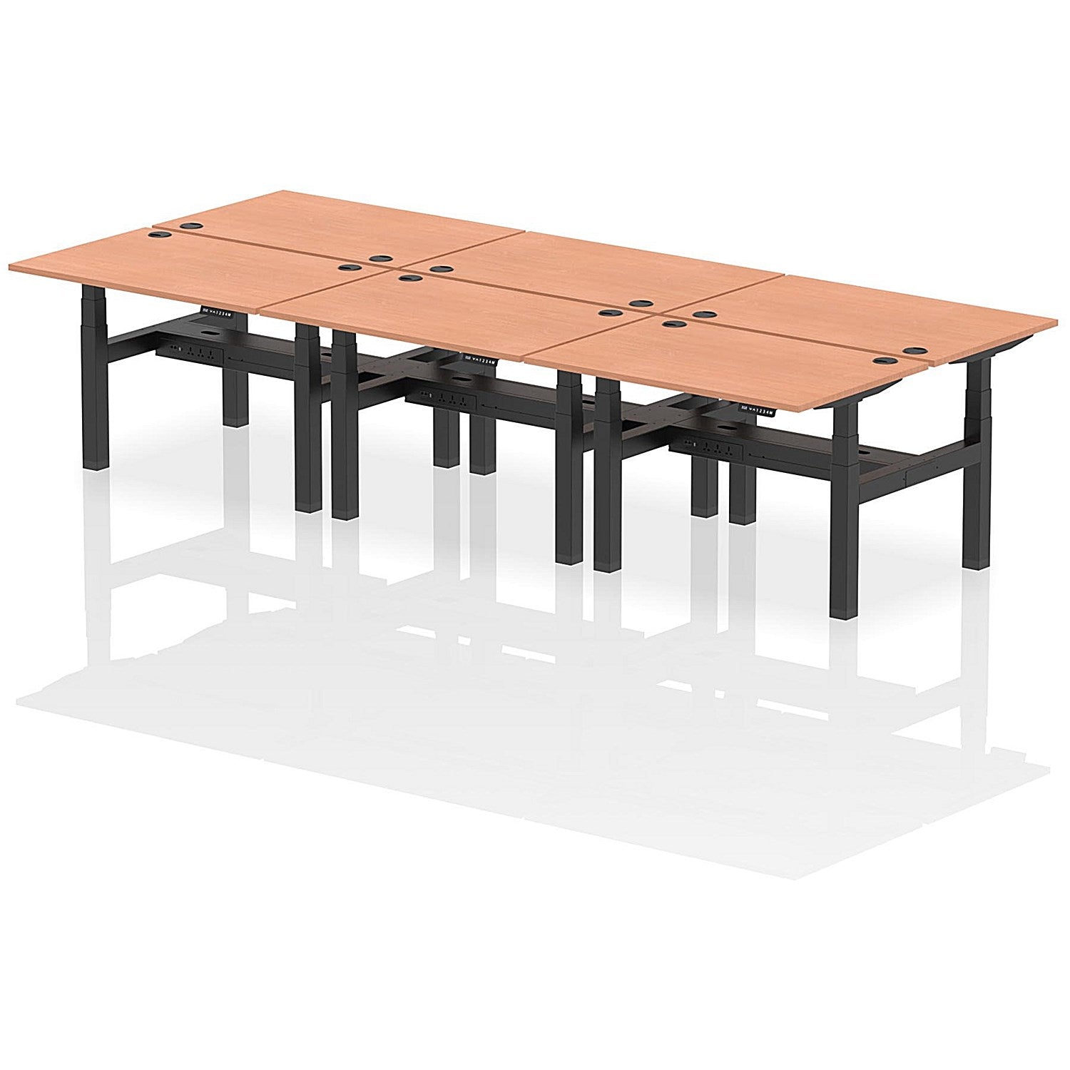 Air 6 Person Sit-Standing Bench Desk, Back to Back, 6 x 1200mm (800mm Deep), Black Frame, Beech Easy2Order : HA01782