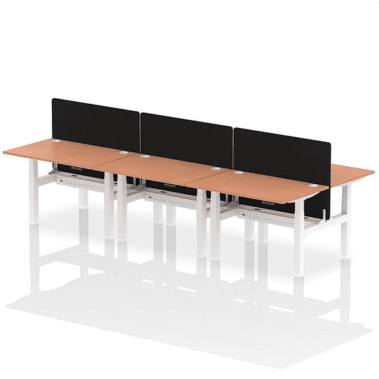 Air 6 Person Sit-Standing Bench Desk with Black Straight Screen, Back to Back, 6 x 1200mm (800mm Deep), White Frame, Beech Easy2Order : HA01787