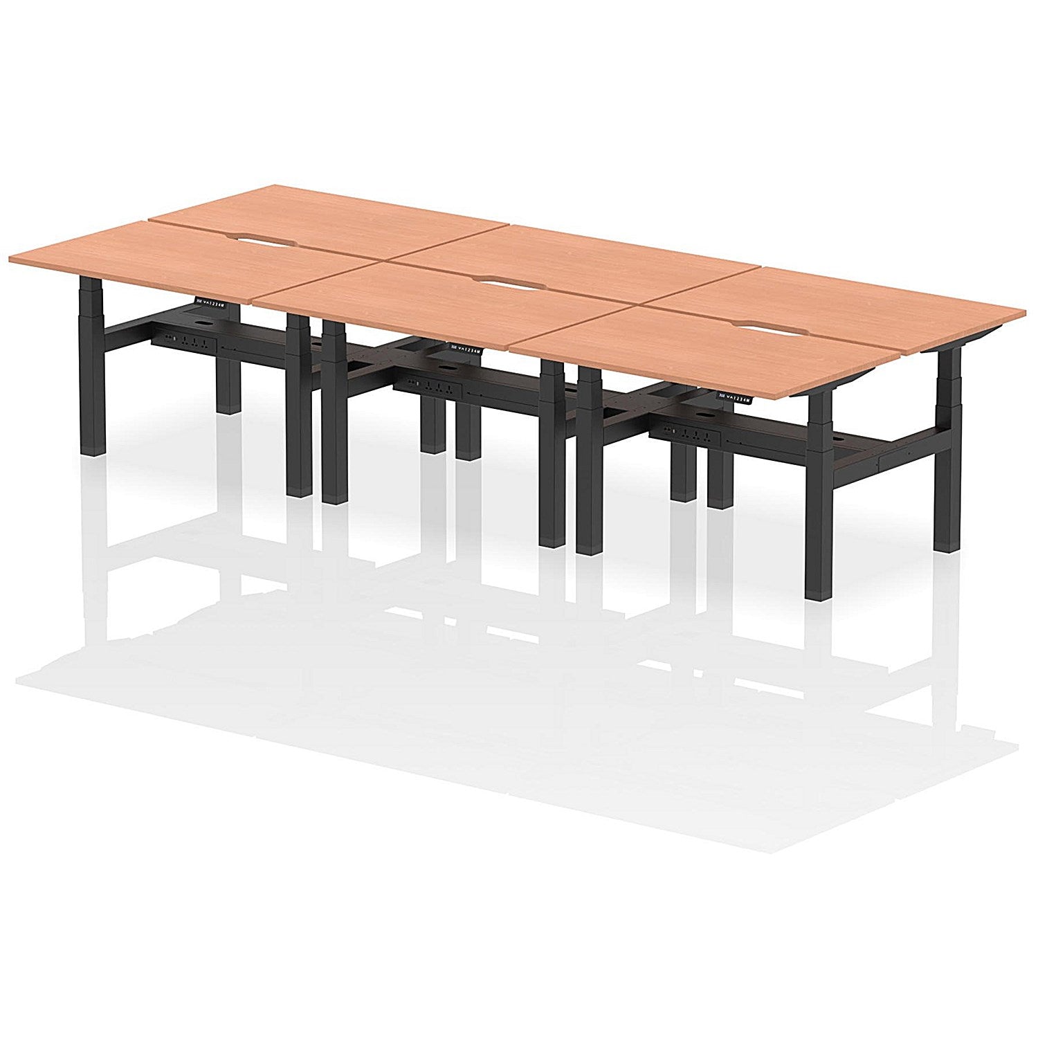 Air 6 Person Sit-Standing Scalloped Bench Desk, Back to Back, 6 x 1200mm (800mm Deep), Black Frame, Beech Easy2Order : HA01788