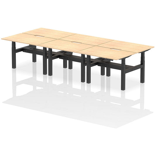 Air 6 Person Sit-Standing Scalloped Bench Desk, Back to Back, 6 x 1200mm (800mm Deep), Black Frame, Maple Easy2Order : HA01812