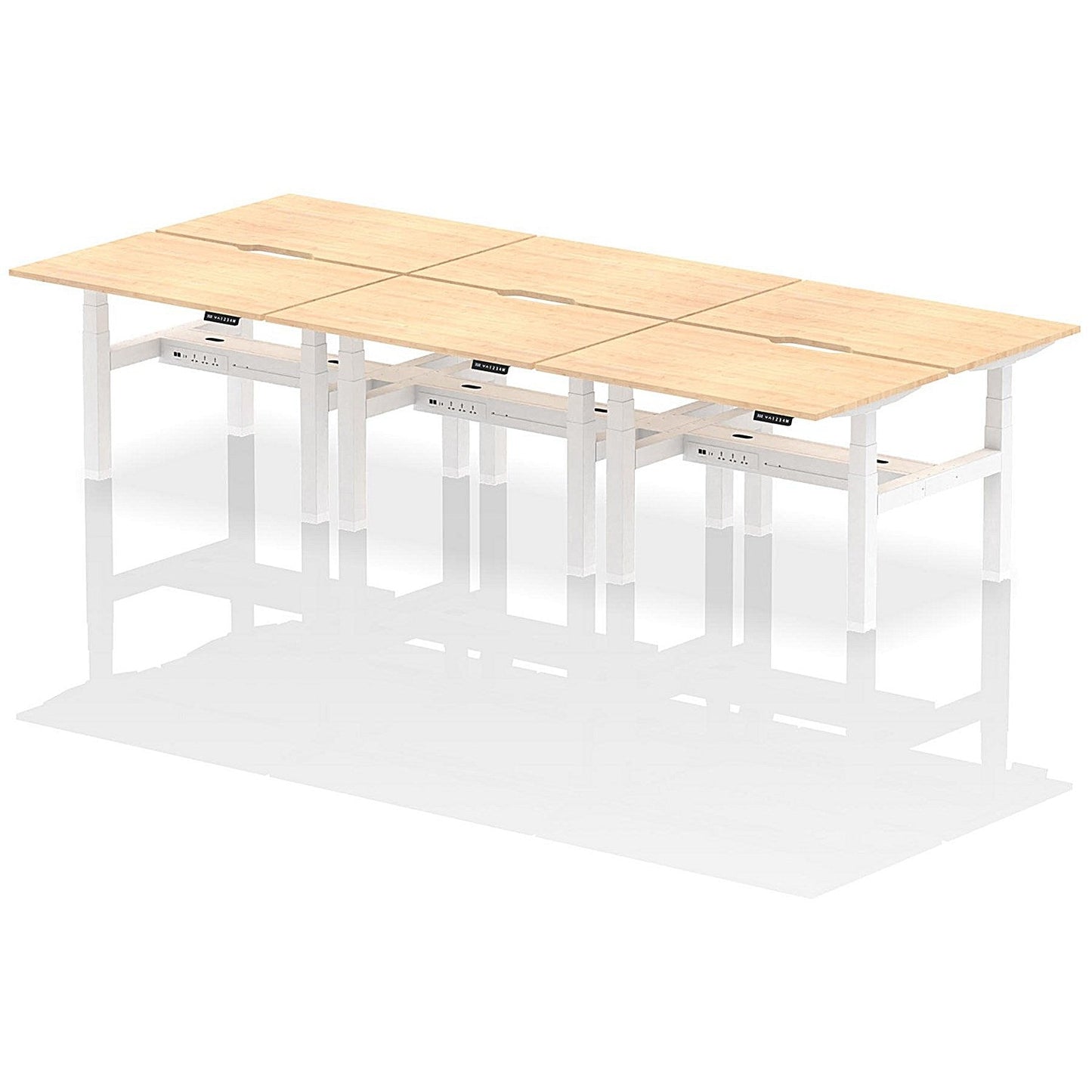 Air 6 Person Sit-Standing Scalloped Bench Desk, Back to Back, 6 x 1200mm (800mm Deep), White Frame, Maple Easy2Order : HA01816