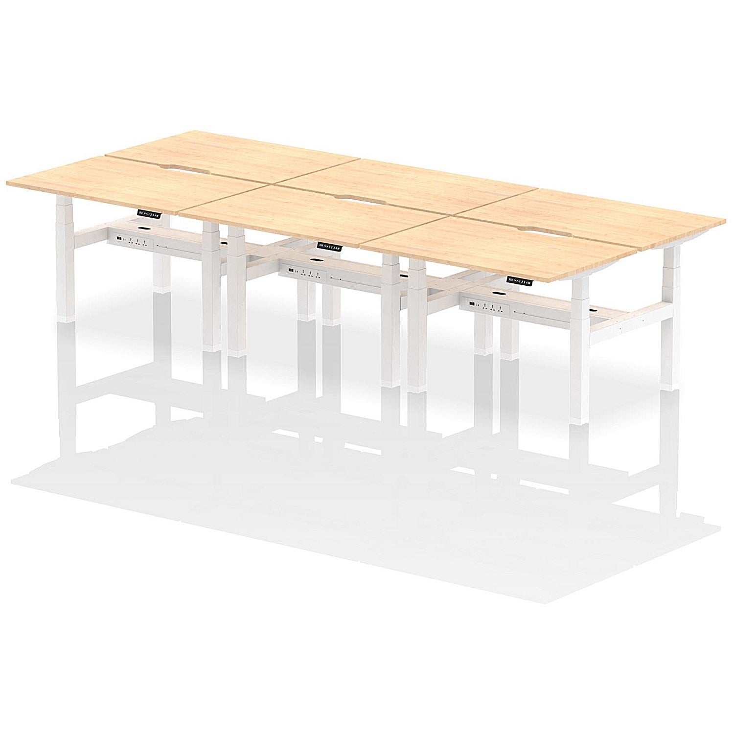 Air 6 Person Sit-Standing Scalloped Bench Desk, Back to Back, 6 x 1200mm (800mm Deep), White Frame, Maple Easy2Order : HA01816