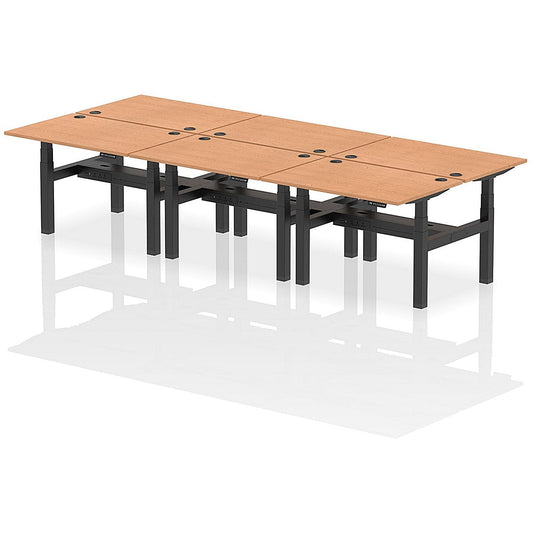 Air 6 Person Sit-Standing Bench Desk, Back to Back, 6 x 1200mm (800mm Deep), Black Frame, Oak Easy2Order : HA01818