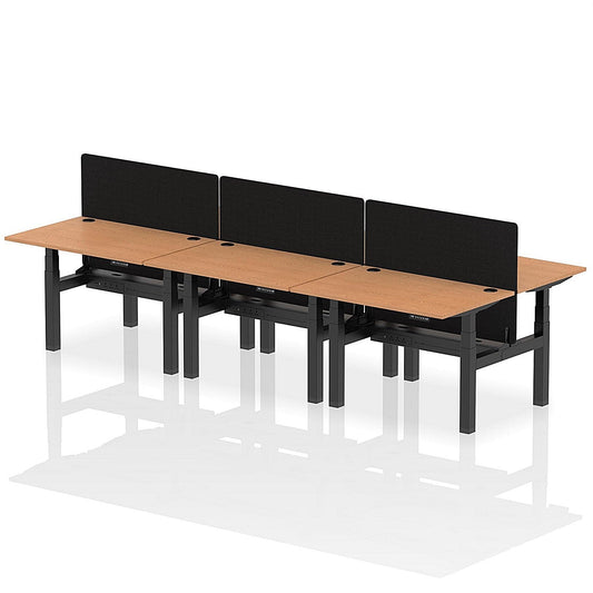 Air 6 Person Sit-Standing Bench Desk with Black Straight Screen, Back to Back, 6 x 1200mm (800mm Deep), Black Frame, Oak Easy2Order : HA01819