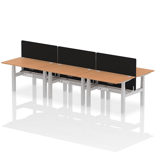 Air 6 Person Sit-Standing Bench Desk with Black Straight Screen, Back to Back, 6 x 1200mm (800mm Deep), Silver Frame, Oak Easy2Order : HA01821