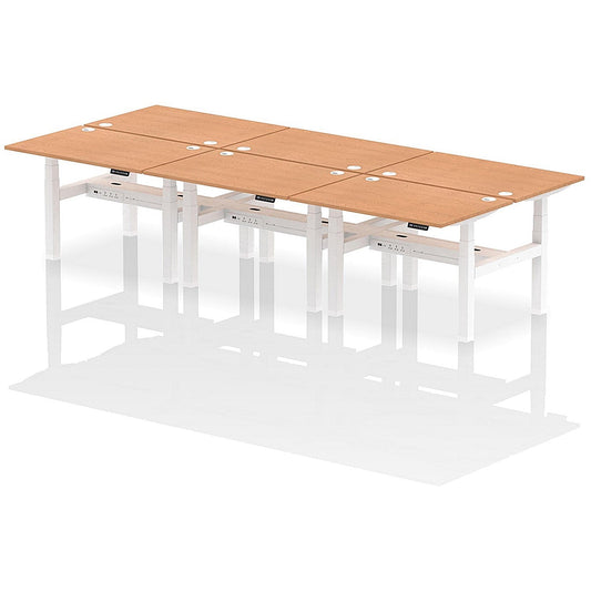 Air 6 Person Sit-Standing Bench Desk, Back to Back, 6 x 1200mm (800mm Deep), White Frame, Oak Easy2Order : HA01822