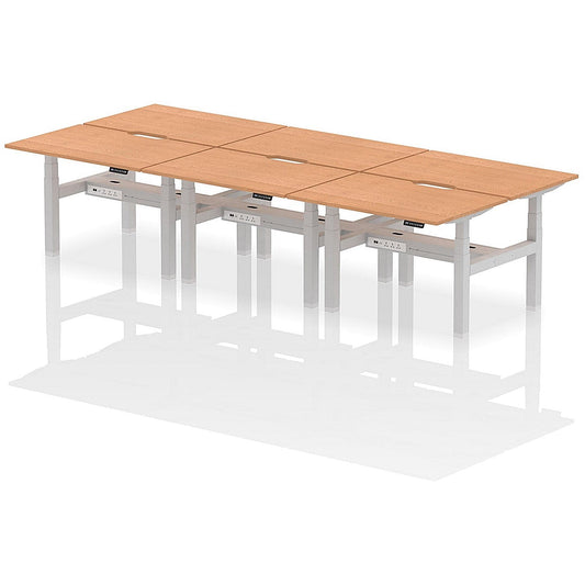 Air 6 Person Sit-Standing Scalloped Bench Desk, Back to Back, 6 x 1200mm (800mm Deep), Silver Frame, Oak Easy2Order : HA01826