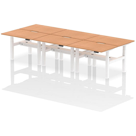 Air 6 Person Sit-Standing Scalloped Bench Desk, Back to Back, 6 x 1200mm (800mm Deep), White Frame, Oak Easy2Order : HA01828