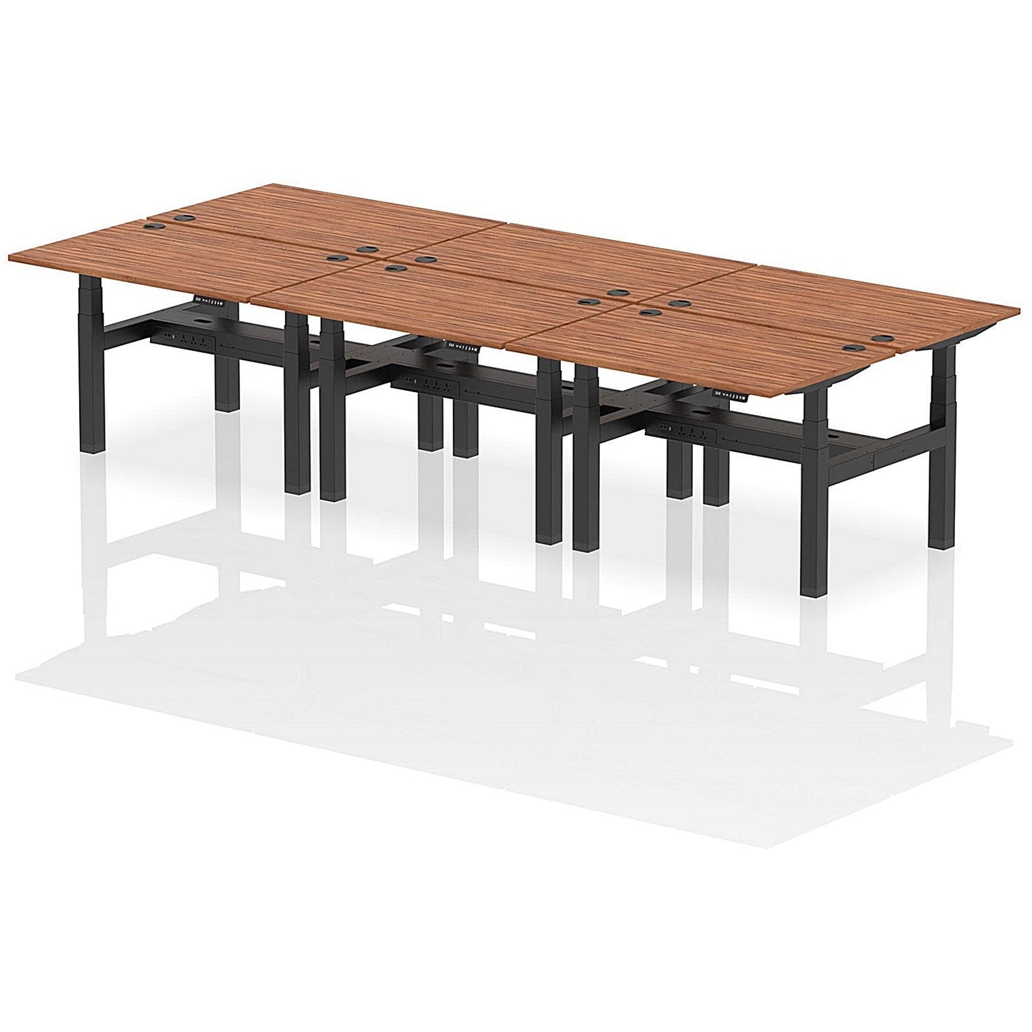 Air 6 Person Sit-Standing Bench Desk, Back to Back, 6 x 1200mm (800mm Deep), Black Frame, Walnut Easy2Order : HA01830