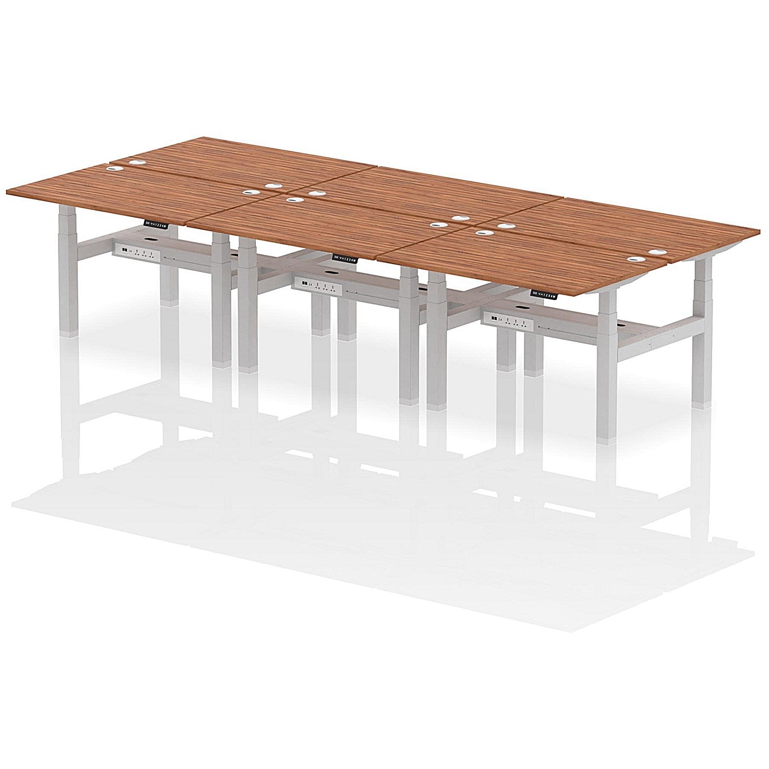 Air 6 Person Sit-Standing Bench Desk, Back to Back, 6 x 1200mm (800mm Deep), Silver Frame, Walnut Easy2Order : HA01832