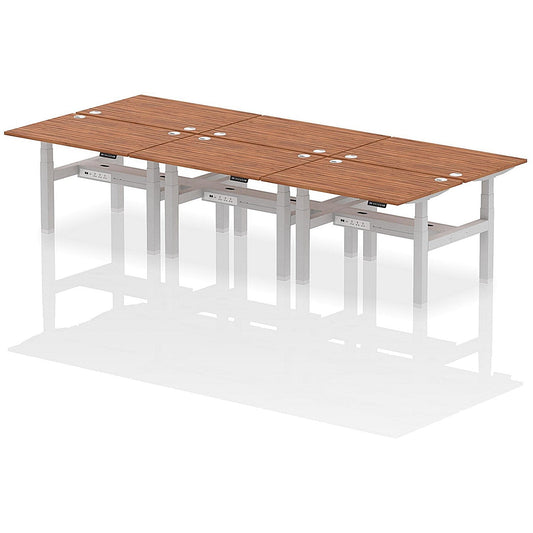Air 6 Person Sit-Standing Bench Desk, Back to Back, 6 x 1200mm (800mm Deep), Silver Frame, Walnut Easy2Order : HA01832