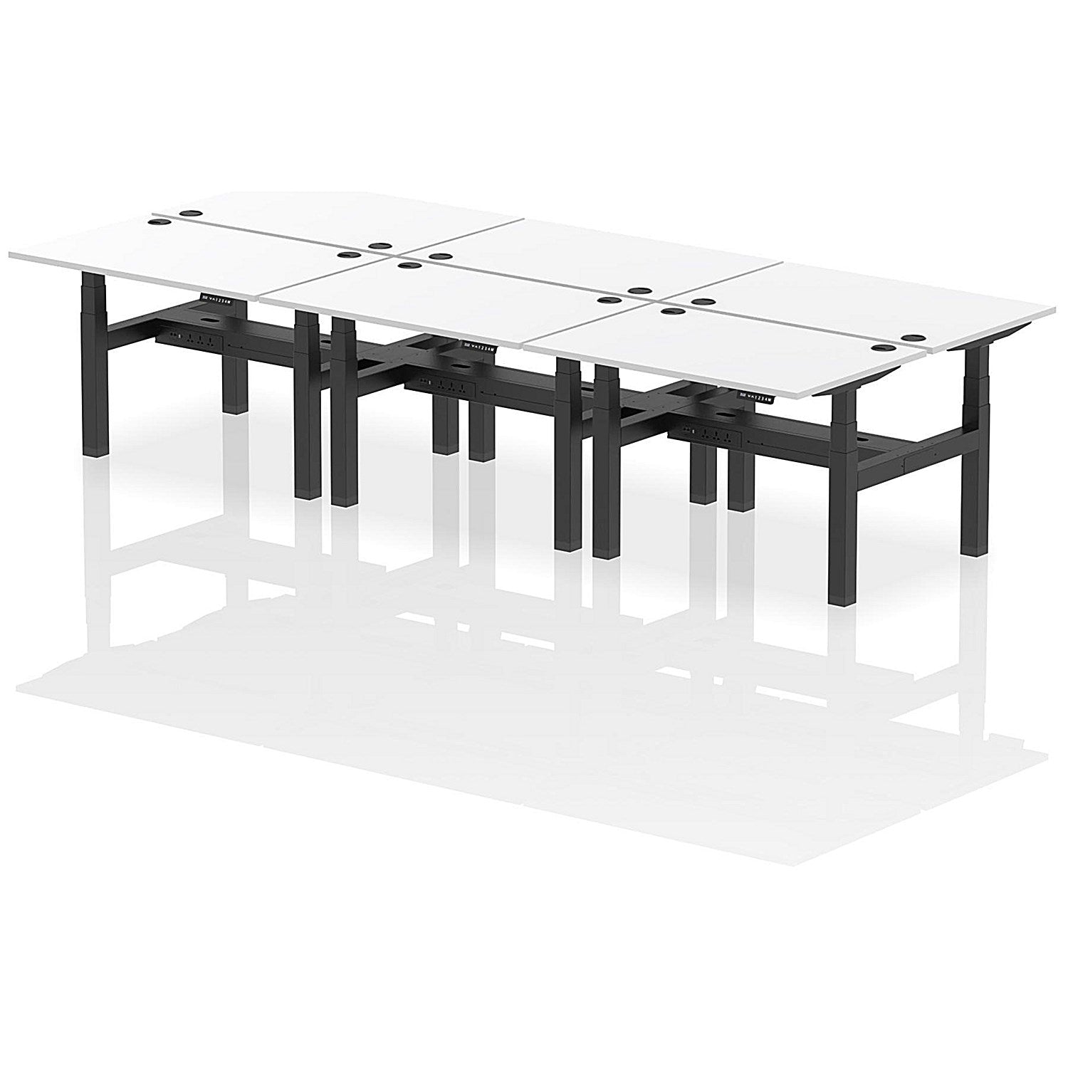 Air 6 Person Sit-Standing Bench Desk, Back to Back, 6 x 1200mm (800mm Deep), Black Frame, White Easy2Order : HA01842