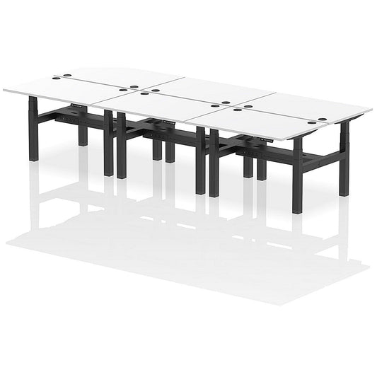 Air 6 Person Sit-Standing Bench Desk, Back to Back, 6 x 1200mm (800mm Deep), Black Frame, White Easy2Order : HA01842