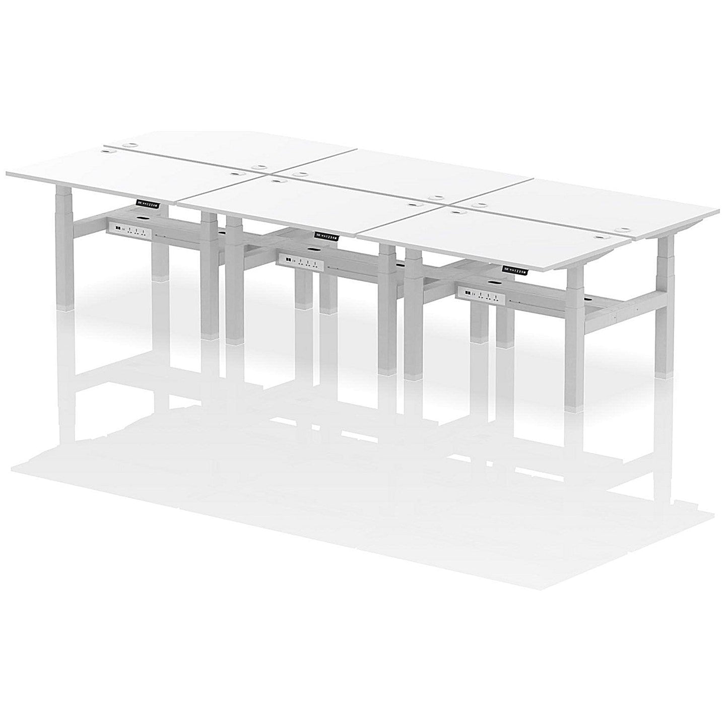 Air 6 Person Sit-Standing Bench Desk, Back to Back, 6 x 1200mm (800mm Deep), Silver Frame, White Easy2Order : HA01844