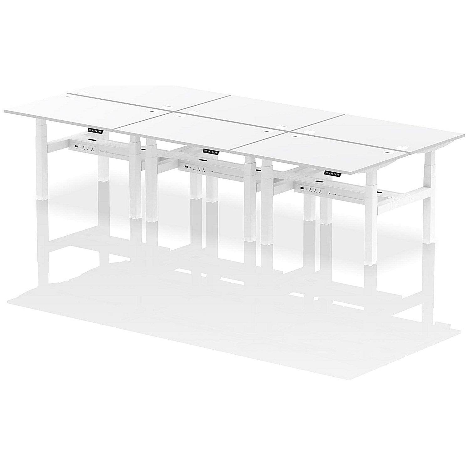 Air 6 Person Sit-Standing Bench Desk, Back to Back, 6 x 1200mm (800mm Deep), White Frame, White Easy2Order : HA01846