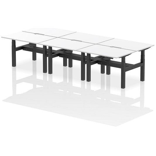 Air 6 Person Sit-Standing Scalloped Bench Desk, Back to Back, 6 x 1200mm (800mm Deep), Black Frame, White Easy2Order : HA01848
