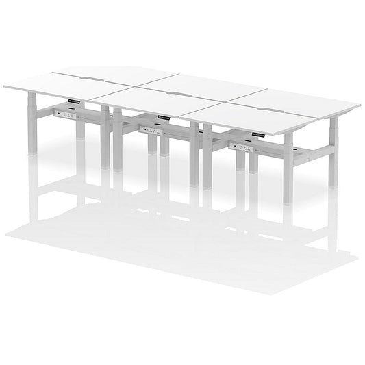 Air 6 Person Sit-Standing Scalloped Bench Desk, Back to Back, 6 x 1200mm (800mm Deep), Silver Frame, White Easy2Order : HA01850