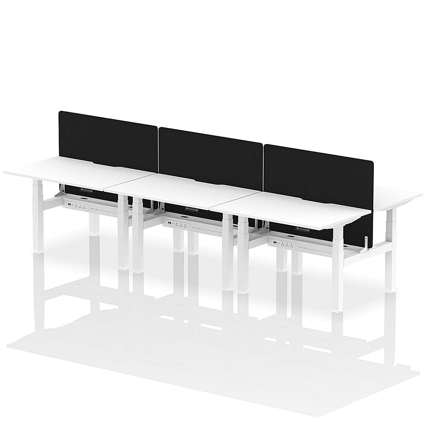Air 6 Person Sit-Standing Scalloped Bench Desk with Black Straight Screen, Back to Back, 6 x 1200mm (800mm Deep), White Frame, White Easy2Order : HA01853