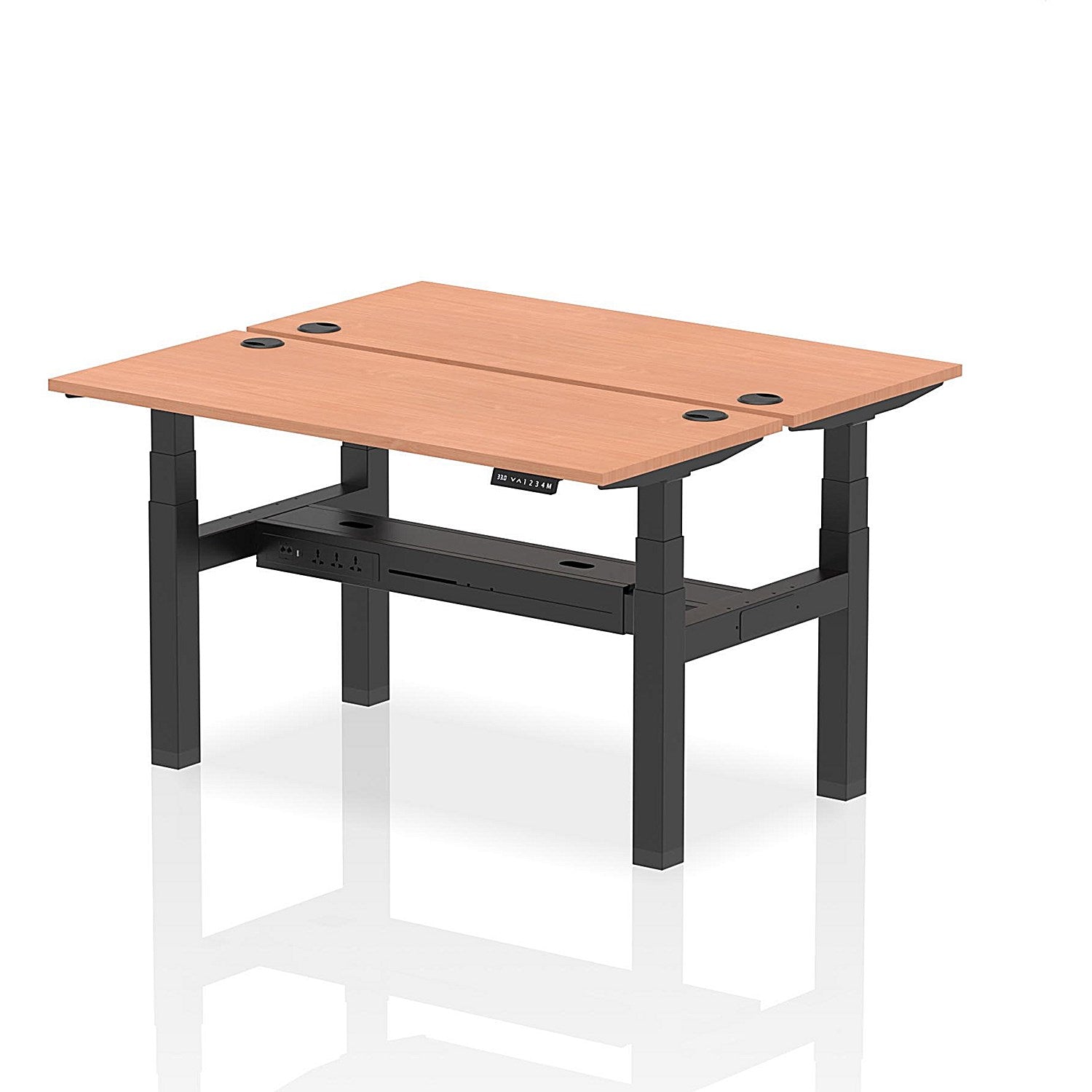 Air 2 Person Sit-Standing Bench Desk, Back to Back, 2 x 1400mm (600mm Deep), Black Frame, Beech Easy2Order : HA01854
