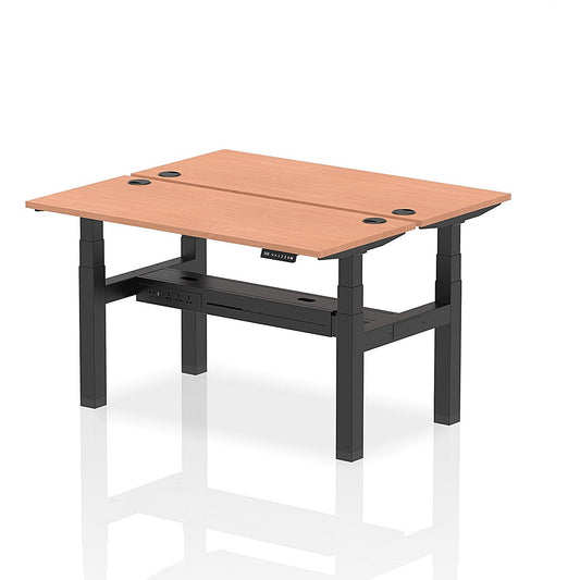 Air 2 Person Sit-Standing Bench Desk, Back to Back, 2 x 1400mm (600mm Deep), Black Frame, Beech Easy2Order : HA01854
