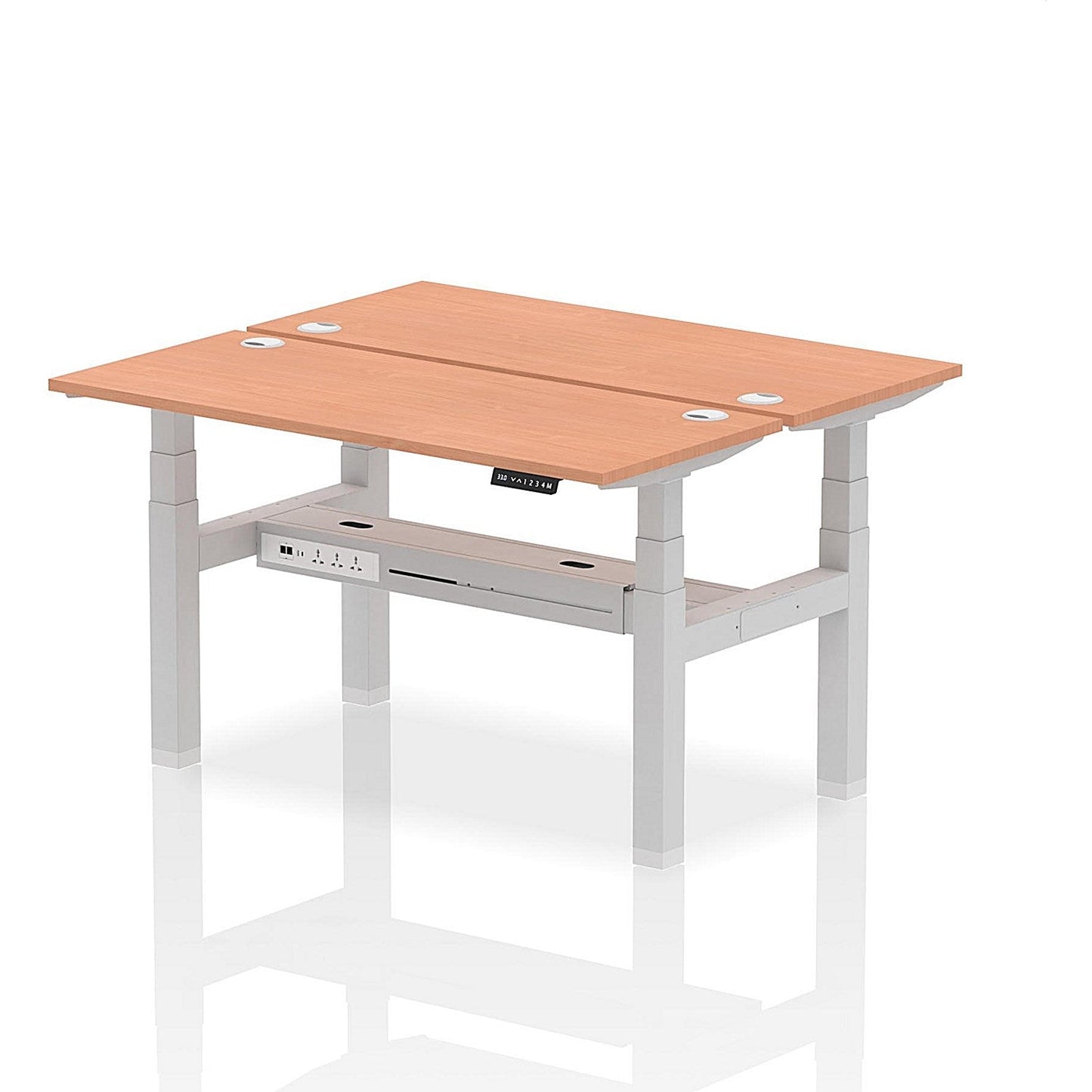 Air 2 Person Sit-Standing Bench Desk, Back to Back, 2 x 1400mm (600mm Deep), Silver Frame, Beech Easy2Order : HA01856
