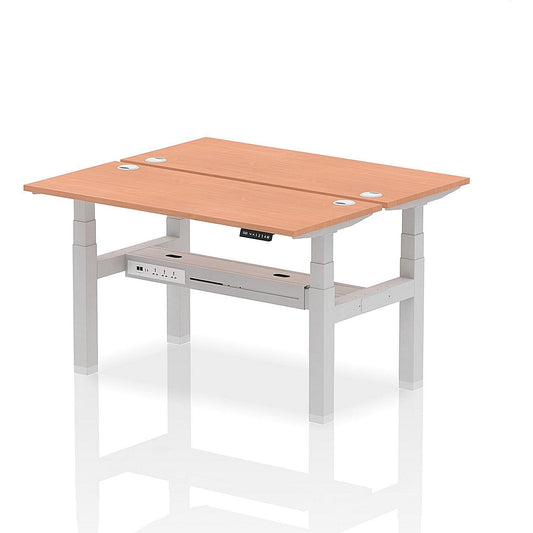 Air 2 Person Sit-Standing Bench Desk, Back to Back, 2 x 1400mm (600mm Deep), Silver Frame, Beech Easy2Order : HA01856