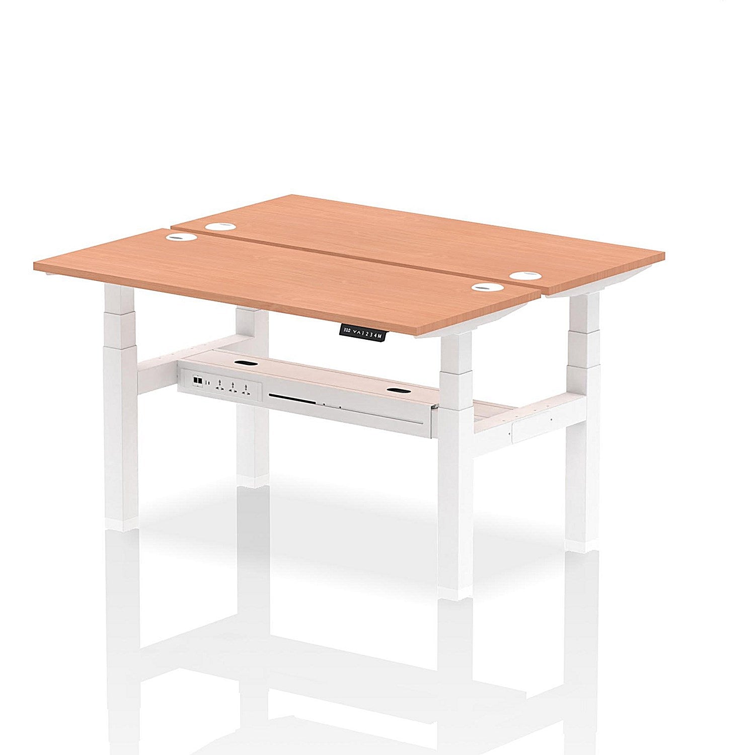 Air 2 Person Sit-Standing Bench Desk, Back to Back, 2 x 1400mm (600mm Deep), White Frame, Beech Easy2Order : HA01858