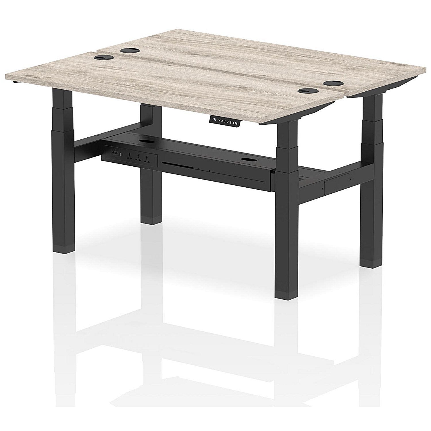 Air 2 Person Sit-Standing Bench Desk, Back to Back, 2 x 1400mm (600mm Deep), Black Frame, Grey Oak Easy2Order : HA01860