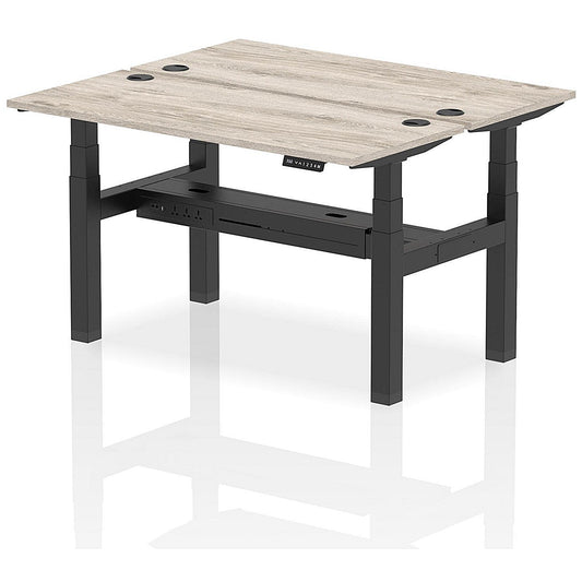 Air 2 Person Sit-Standing Bench Desk, Back to Back, 2 x 1400mm (600mm Deep), Black Frame, Grey Oak Easy2Order : HA01860