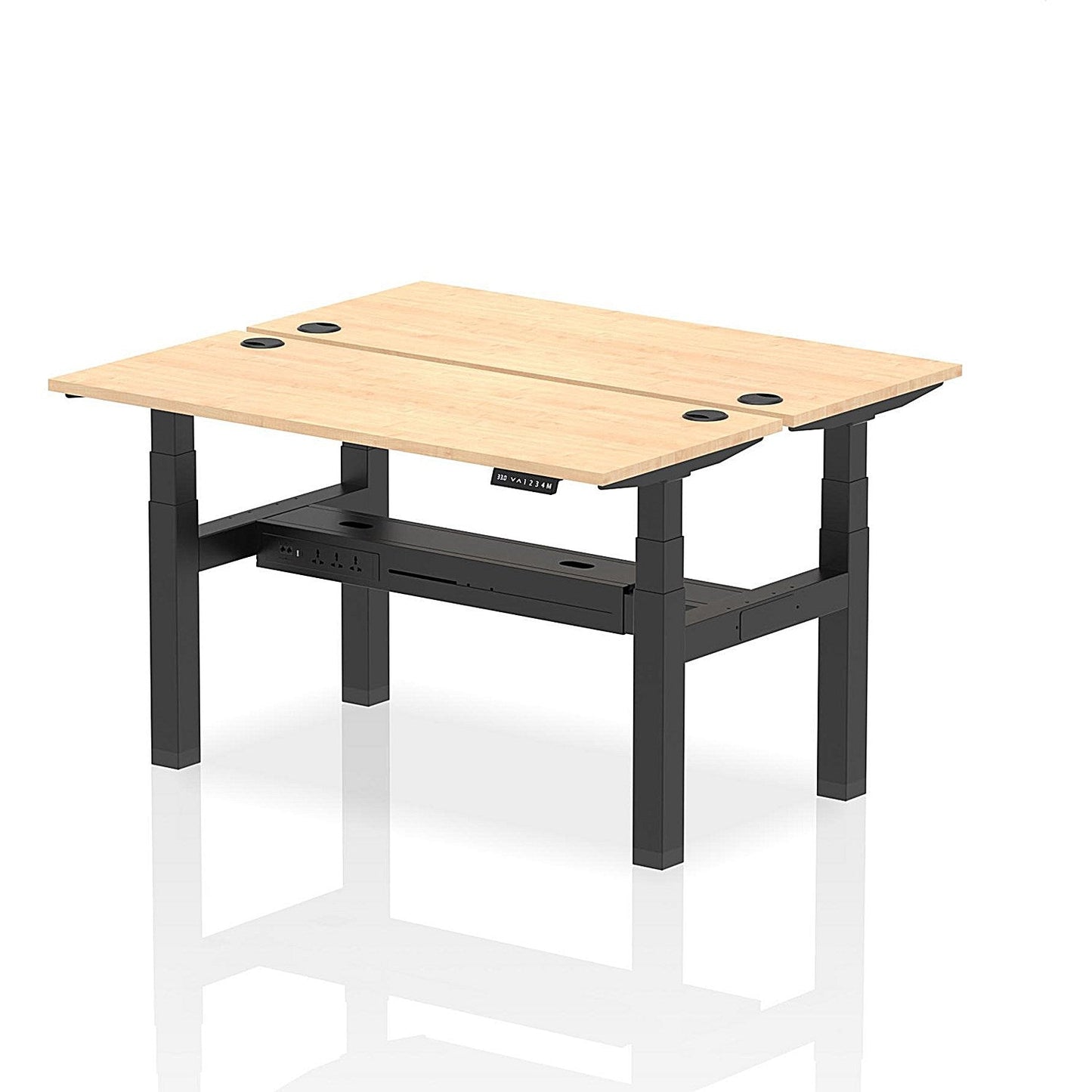 Air 2 Person Sit-Standing Bench Desk, Back to Back, 2 x 1400mm (600mm Deep), Black Frame, Maple Easy2Order : HA01866