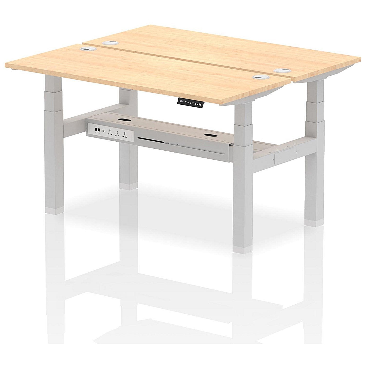 Air 2 Person Sit-Standing Bench Desk, Back to Back, 2 x 1400mm (600mm Deep), Silver Frame, Maple Easy2Order : HA01868