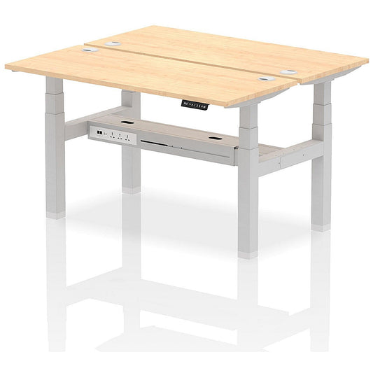 Air 2 Person Sit-Standing Bench Desk, Back to Back, 2 x 1400mm (600mm Deep), Silver Frame, Maple Easy2Order : HA01868
