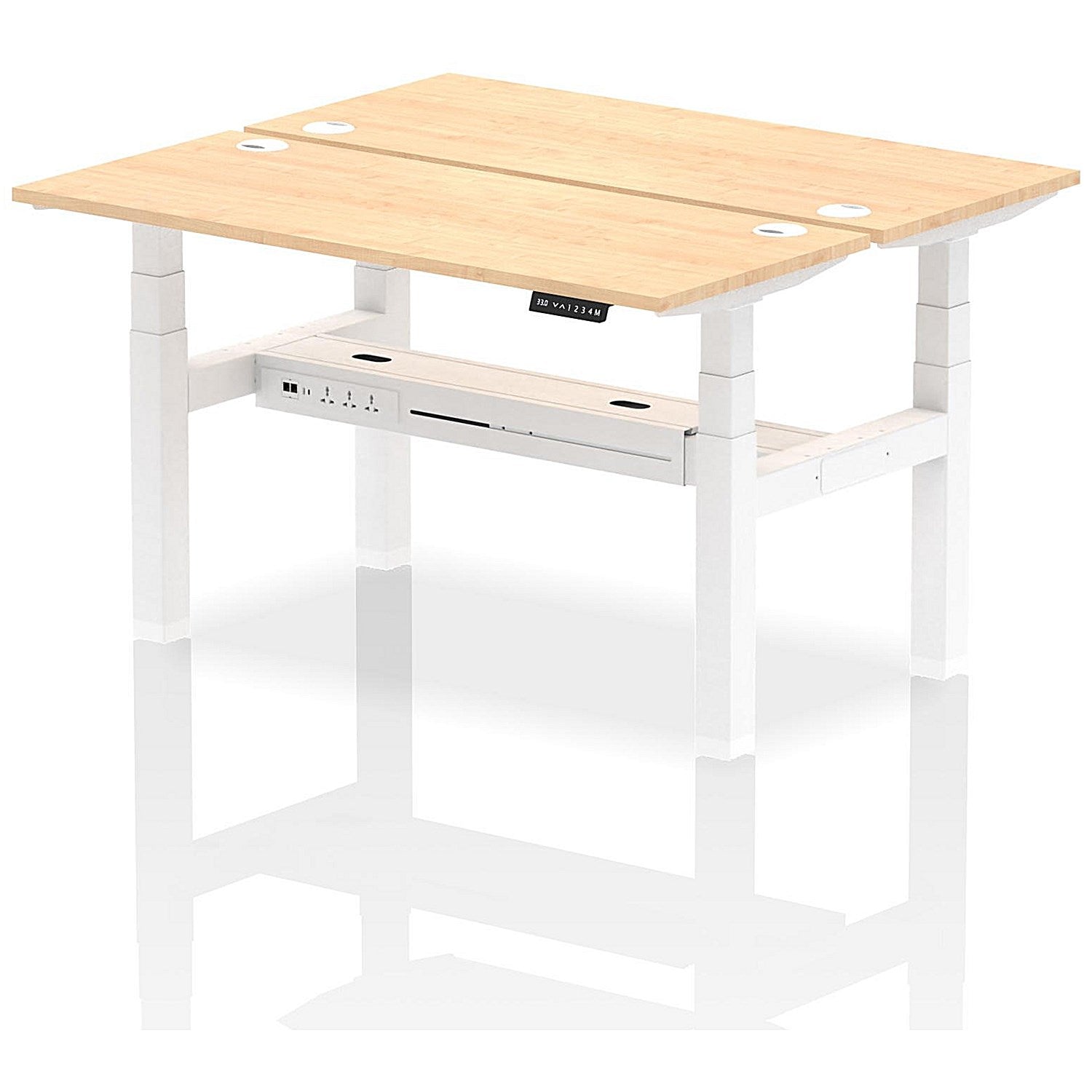 Air 2 Person Sit-Standing Bench Desk, Back to Back, 2 x 1400mm (600mm Deep), White Frame, Maple Easy2Order : HA01870