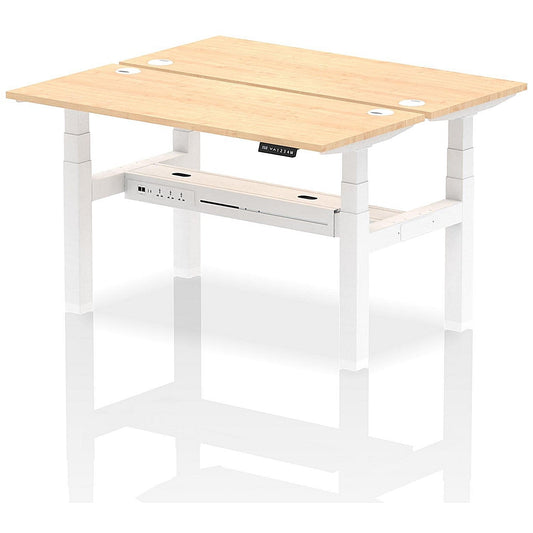 Air 2 Person Sit-Standing Bench Desk, Back to Back, 2 x 1400mm (600mm Deep), White Frame, Maple Easy2Order : HA01870