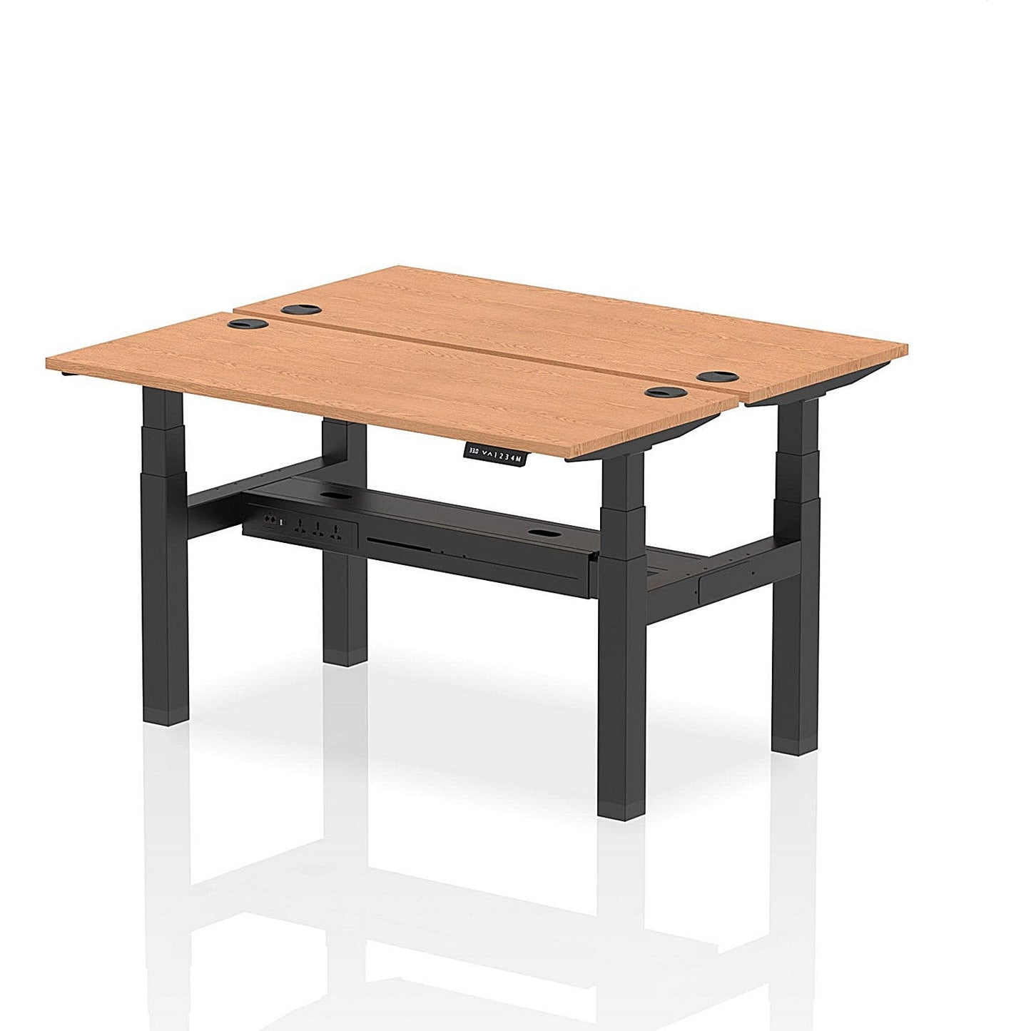 Air 2 Person Sit-Standing Bench Desk, Back to Back, 2 x 1400mm (600mm Deep), Black Frame, Oak Easy2Order : HA01872