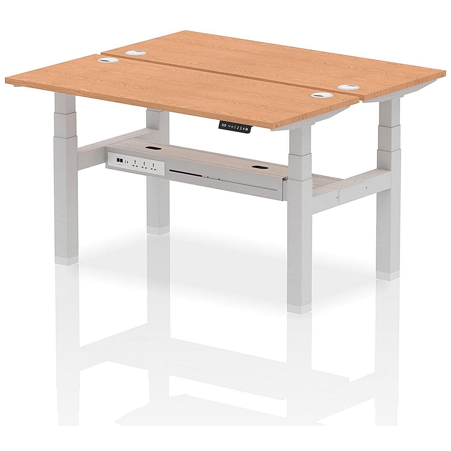 Air 2 Person Sit-Standing Bench Desk, Back to Back, 2 x 1400mm (600mm Deep), Silver Frame, Oak Easy2Order : HA01874