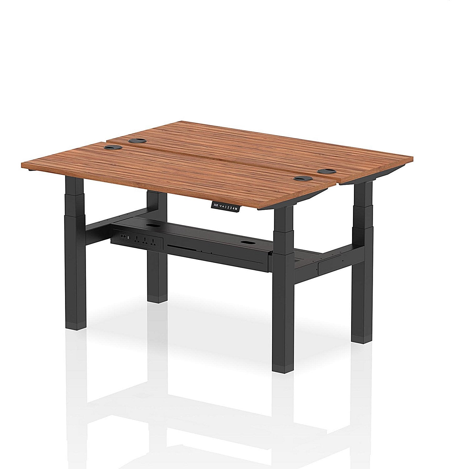Air 2 Person Sit-Standing Bench Desk, Back to Back, 2 x 1400mm (600mm Deep), Black Frame, Walnut Easy2Order : HA01878
