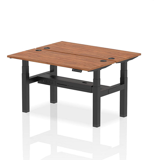 Air 2 Person Sit-Standing Bench Desk, Back to Back, 2 x 1400mm (600mm Deep), Black Frame, Walnut Easy2Order : HA01878