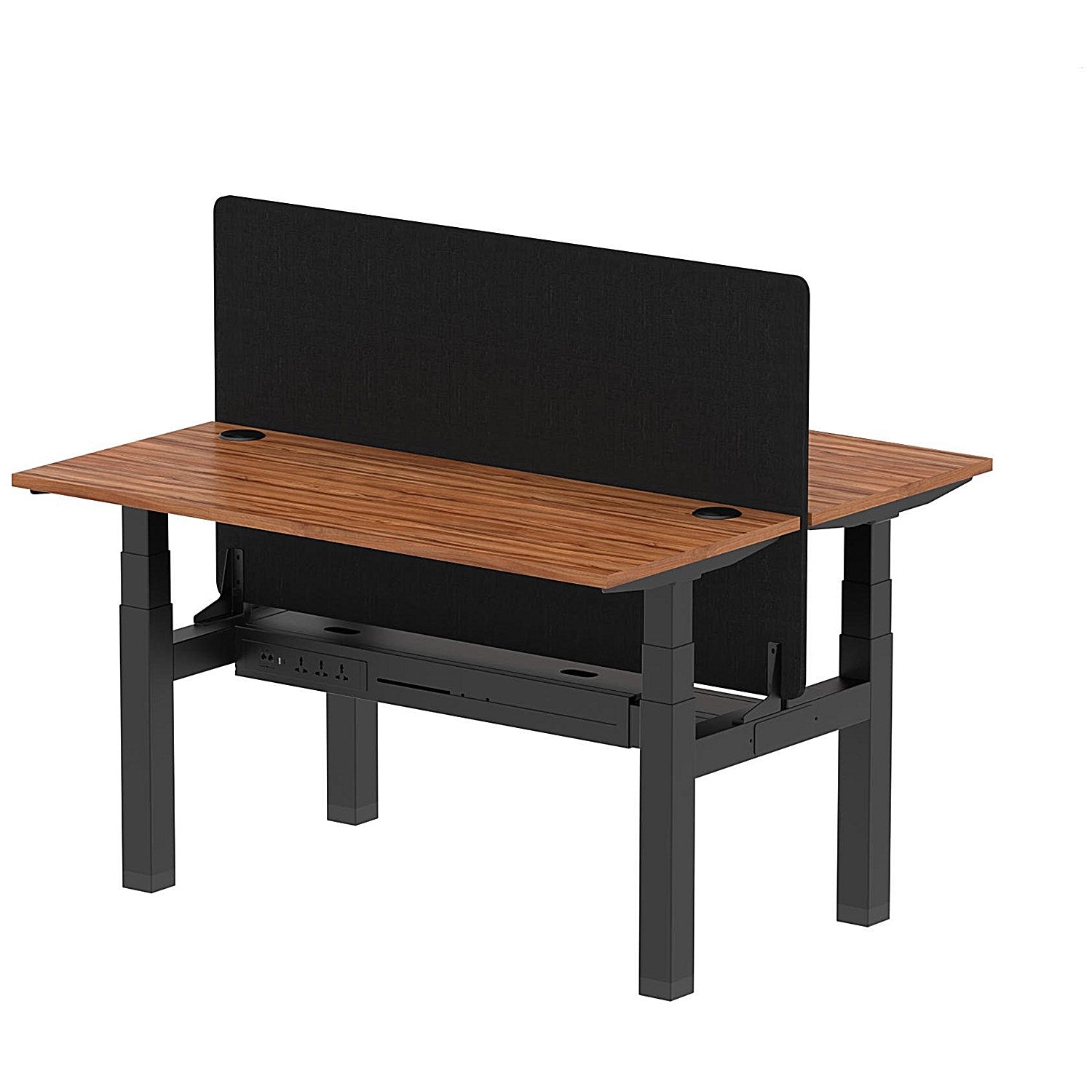Air 2 Person Sit-Standing Bench Desk with Black Straight Screen, Back to Back, 2 x 1400mm (600mm Deep), Black Frame, Walnut Easy2Order : HA01879