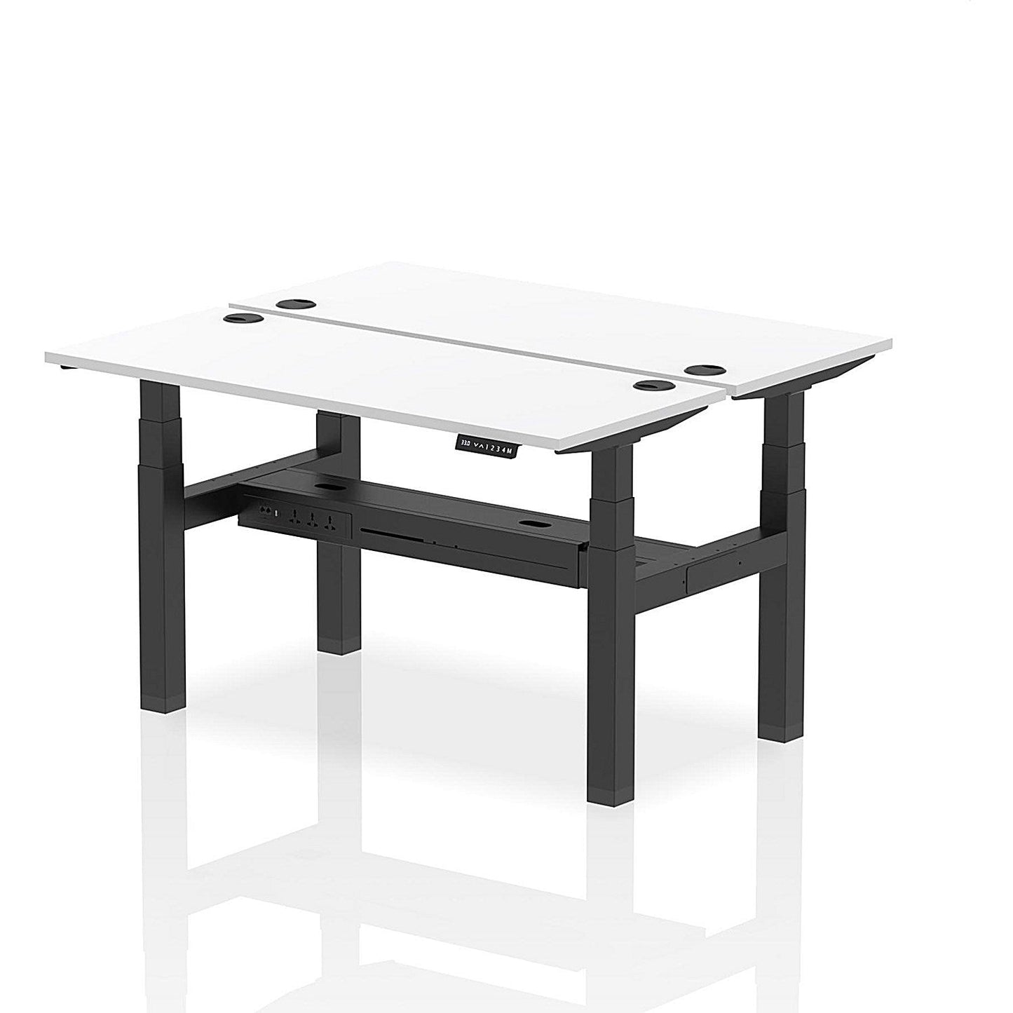Air 2 Person Sit-Standing Bench Desk, Back to Back, 2 x 1400mm (600mm Deep), Black Frame, White Easy2Order : HA01884