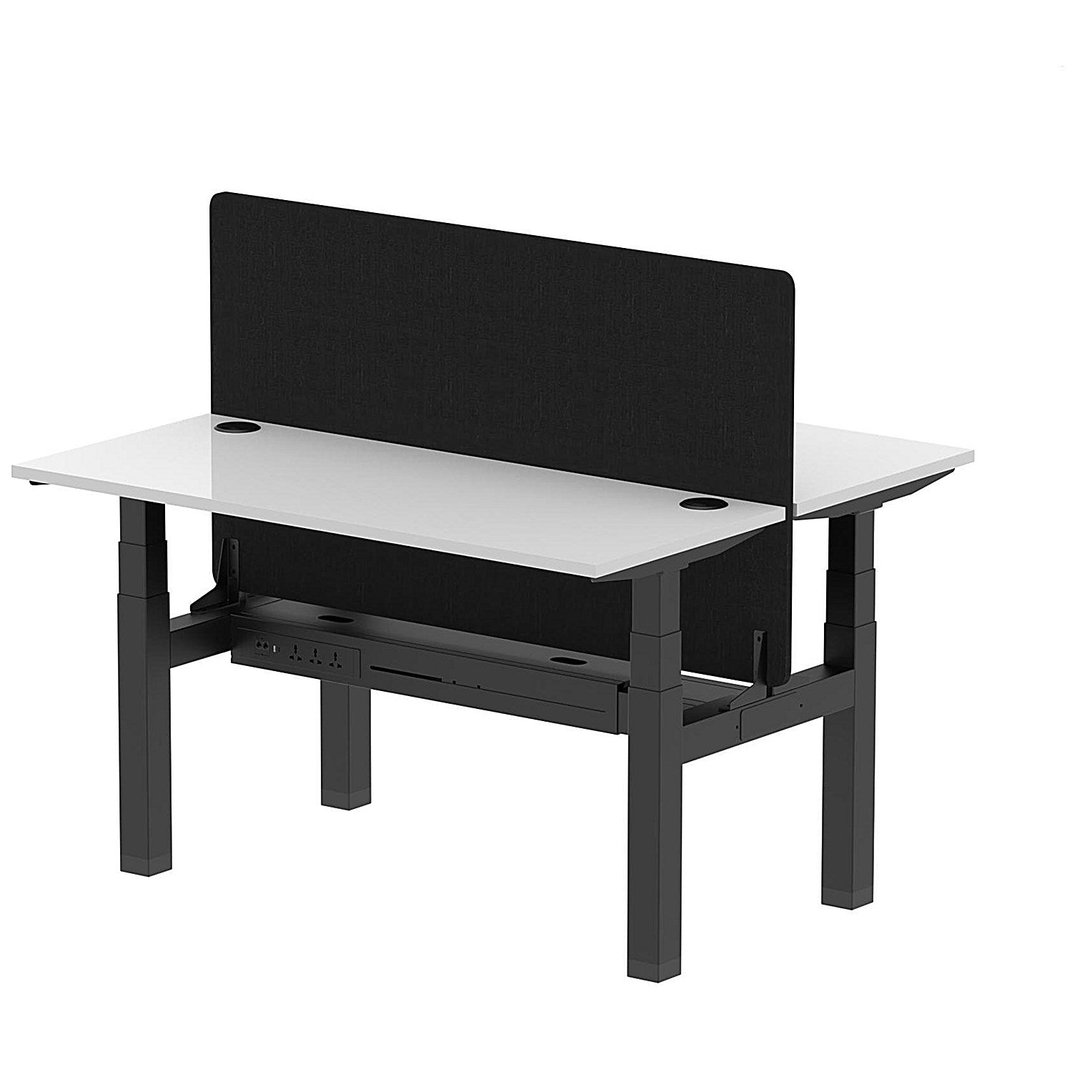 Air 2 Person Sit-Standing Bench Desk with Black Straight Screen, Back to Back, 2 x 1400mm (600mm Deep), Black Frame, White Easy2Order : HA01885