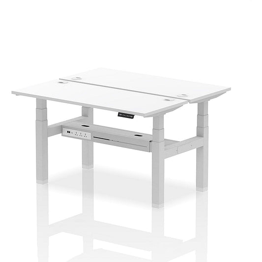 Air 2 Person Sit-Standing Bench Desk, Back to Back, 2 x 1400mm (600mm Deep), Silver Frame, White Easy2Order : HA01886