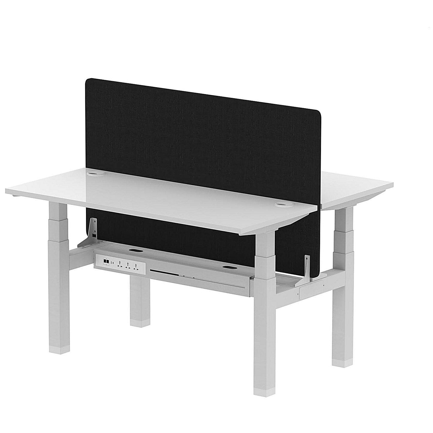 Air 2 Person Sit-Standing Bench Desk with Black Straight Screen, Back to Back, 2 x 1400mm (600mm Deep), Silver Frame, White Easy2Order : HA01887
