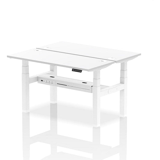 Air 2 Person Sit-Standing Bench Desk, Back to Back, 2 x 1400mm (600mm Deep), White Frame, White Easy2Order : HA01888
